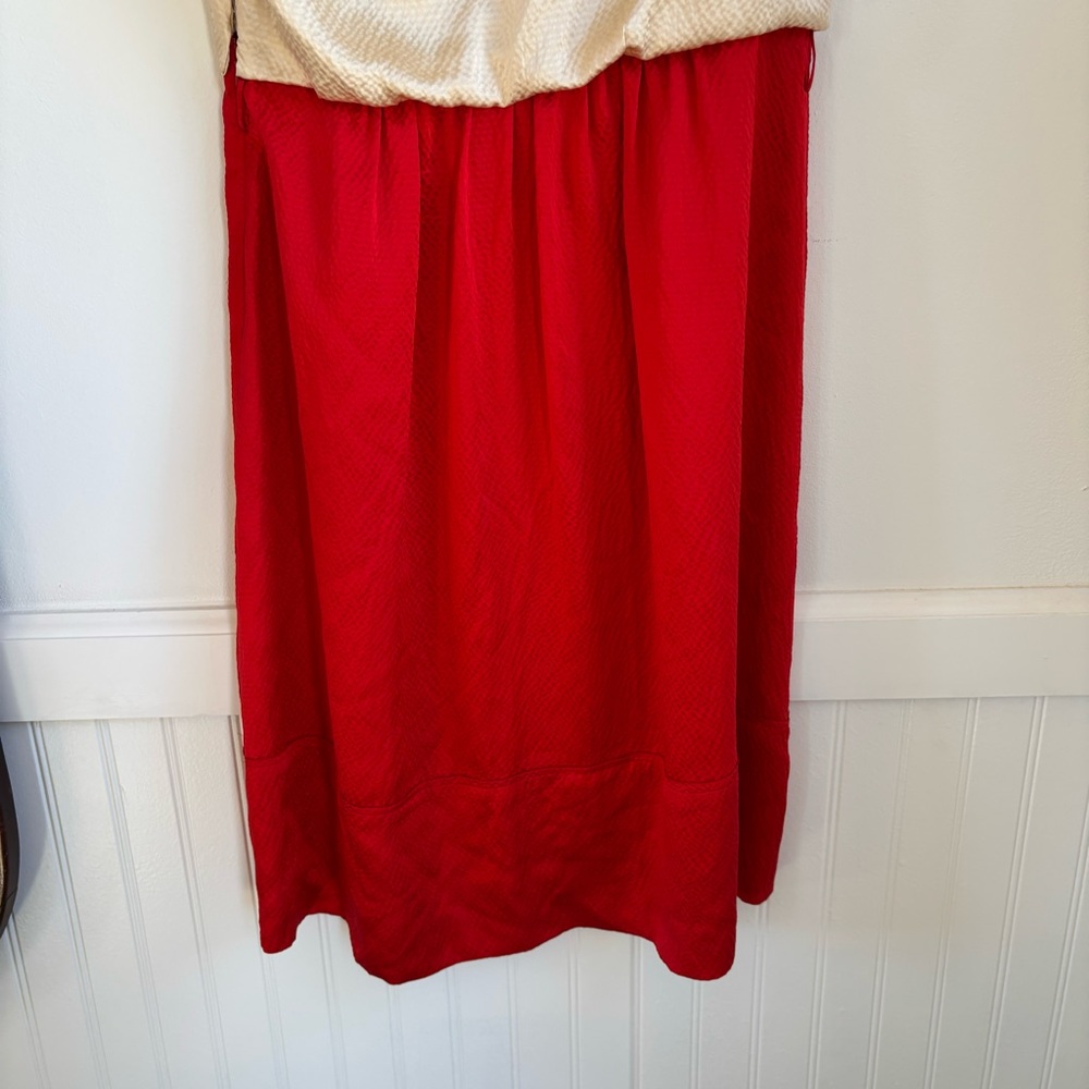 Tory Burch Darya Colorblock Dress Silk Champagne & Red Size 4 - Picture 12 of 15